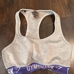 Gymshark Heather Gray Sports Bra with Purple Band